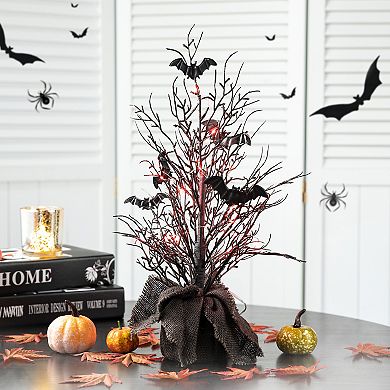Glitzhome Halloween Tree Centerpiece, Lighted Artificial Table Tree with Spooky Bats, 20'H