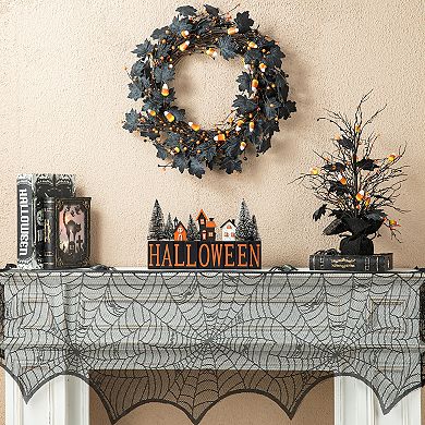 Glitzhome 14"L "HALLOWEEN" Haunted House Table Sign, Halloween Wooden Tabletop Centerpiece