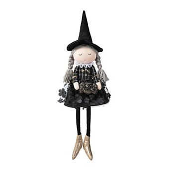 Glitzhome 29”H Dressed Witch Sitter, Halloween Fabric Tabletop Decor