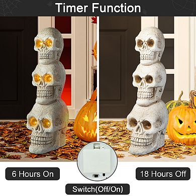 Glitzhome 25.50"H MGO Skull Lighted Halloween Porch Sign with Timer