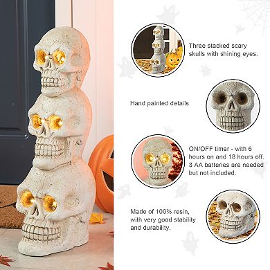 Glitzhome 25.50"H MGO Skull Lighted Halloween Porch Sign with Timer