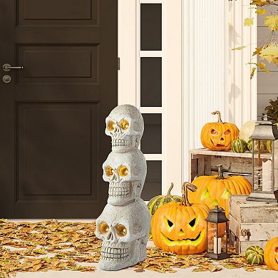 Glitzhome 25.50"H MGO Skull Lighted Halloween Porch Sign with Timer