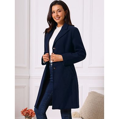 Women's Single Breasted Peacoat Fashion Winter Notched Lepal Button Down Outerwear Overcoat