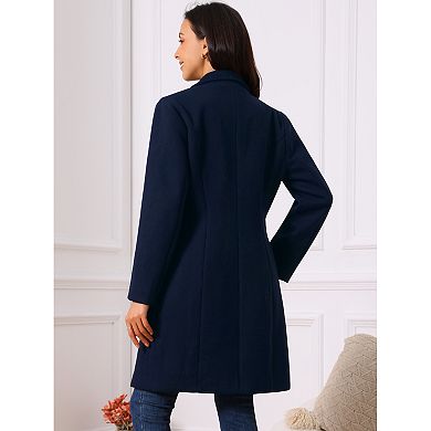 Women's Single Breasted Peacoat Fashion Winter Notched Lepal Button Down Outerwear Overcoat