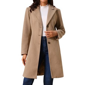Women's Single Breasted Peacoat Fashion Winter Notched Lapel Button Down Outerwear Overcoat