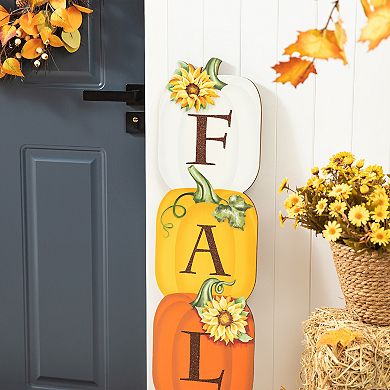 Glitzhome 42"H Wooden Stacked Pumpkin Porch Sign, Sunflowers Standing Sign Decor for Fall Harvest