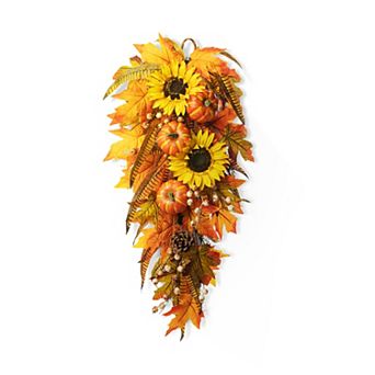 Glitzhome Set of 3 Glitter Acorn, Leaf & Pumpkin Hanger, 14"H Metal Door Hanger for Fall Harvest