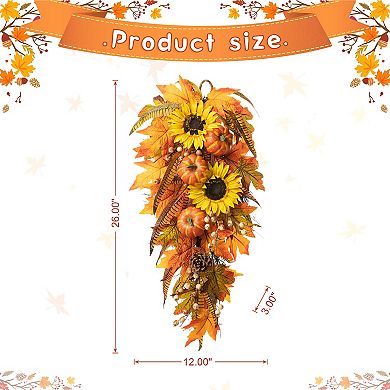 Glitzhome 26" H Fall Harvest Artificial Sunflower Pumpkin Leaf Swag