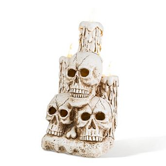 Glitzhome Resin Skulls Figurine with LED Candles Halloween Tabletop Decor