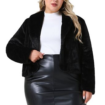 Plus Size Jacket for Women Winter Cropped Lapel Shrug Long Sleeve Faux Fur Fluffy Coat