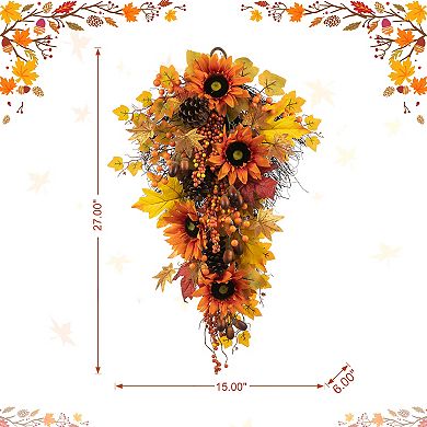 Glitzhome 27'' Artificial Fall Harvest Wall Hanging Decorative Teardrop Swag
