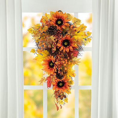 Glitzhome 27'' Artificial Fall Harvest Wall Hanging Decorative Teardrop Swag