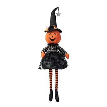 Glitzhome 30"H Dressed Pumpkin Sitter, Halloween Fabric Tabletop Decoration