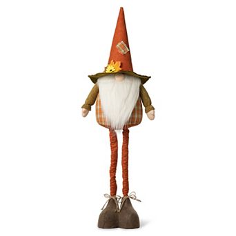 Glitzhome Fall Harvest Telescoped Fabric Gnome Plush Standing Decor, 27''h-39''h