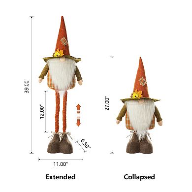 Glitzhome Fall Harvest Telescoped Fabric Gnome Plush Standing Decor, 27''h-39''h