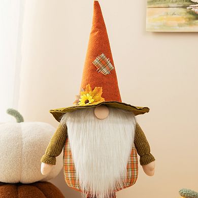 Glitzhome Fall Harvest Telescoped Fabric Gnome Plush Standing Decor, 27''h-39''h