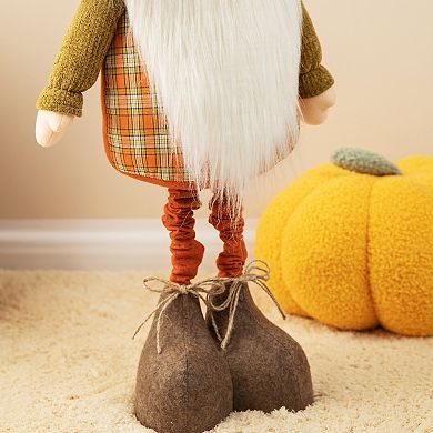 Glitzhome Fall Harvest Telescoped Fabric Gnome Plush Standing Decor, 27''h-39''h