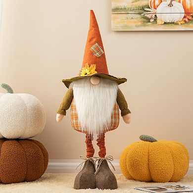 Glitzhome Fall Harvest Telescoped Fabric Gnome Plush Standing Decor, 27''h-39''h
