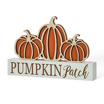Glitzhome 11.75"l Fall Pumpkins Table Sign Decor, Wooden "Pumpkin Patch" Tabletop Decor