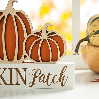 Glitzhome 11.75"l Fall Pumpkins Table Sign Decor, Wooden "Pumpkin Patch" Tabletop Decor