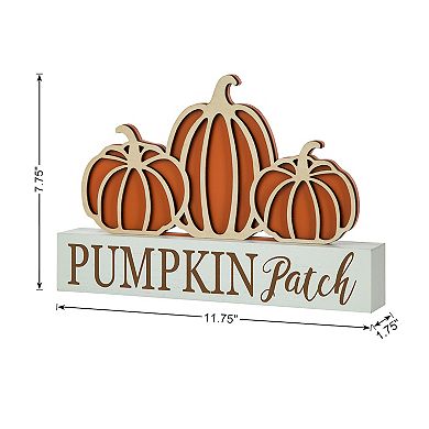 Glitzhome 11.75"l Fall Pumpkins Table Sign Decor, Wooden "Pumpkin Patch" Tabletop Decor