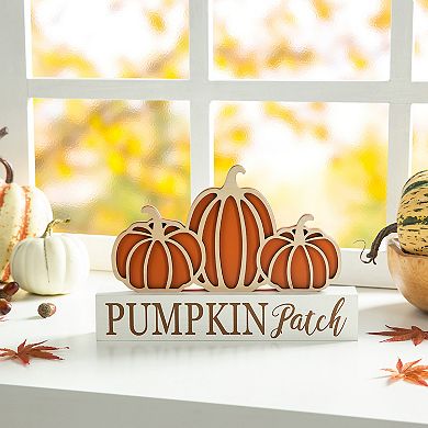 Glitzhome 11.75"l Fall Pumpkins Table Sign Decor, Wooden "Pumpkin Patch" Tabletop Decor