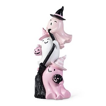 Glitzhome 13.00"h Stacked Ghost Table Decor, Halloween Polyresin Tabletop Centerpiece