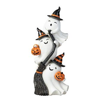 Glitzhome 13.00"h Stacked Ghost Table Decor, Halloween Polyresin Tabletop Centerpiece