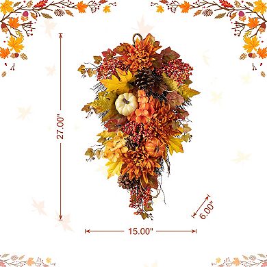 Glitzhome 27'' Artificial Autumn Fall Harvest Decorative Teardrop Hanging Swag