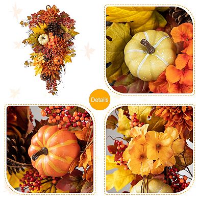 Glitzhome 27'' Artificial Autumn Fall Harvest Decorative Teardrop Hanging Swag