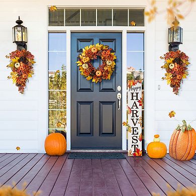 Glitzhome 27'' Artificial Autumn Fall Harvest Decorative Teardrop Hanging Swag