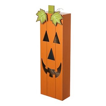 Glitzhome 30"h Wooden Pumpkin Porch Decor, Lighted Halloween Porch Sign with Timer