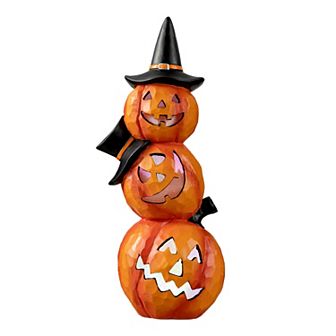Glitzhome 14.25"h Stacked Resin Pumpkin Table Decor, "Stacked Jack O'Lantern" Lighted Tabletop Decor