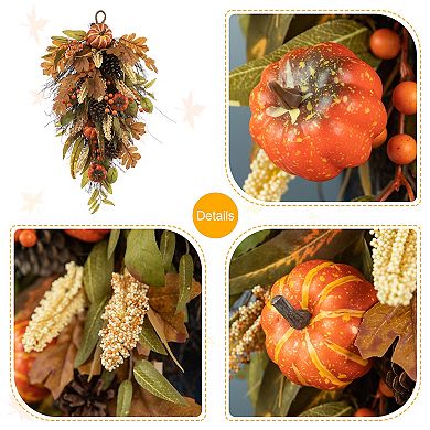 Glitzhome Artificial Decorative Teardrop Wall Swag For Front Door With Leaf & Pumpkins & Berries