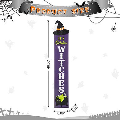 Glitzhome 48"h Halloween Wood Witch Hat Porch Decor, “It’s October Witches” Hanging Wall Decor