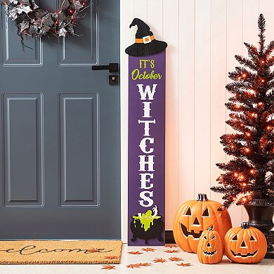 Glitzhome 48"h Halloween Wood Witch Hat Porch Decor, “It’s October Witches” Hanging Wall Decor