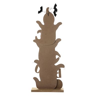 Glitzhome 37.5"H Stacked Ghost Halloween Wooden Porch Decor