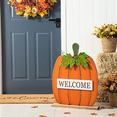 Glitzhome 27"h Fall Wood/metal "welcome" Pumpkin Porch Decor