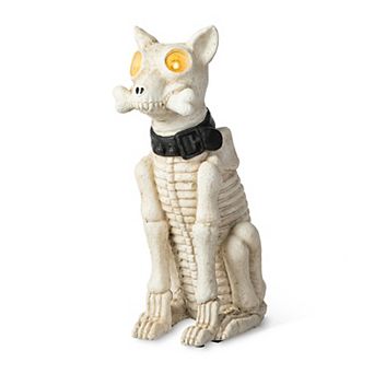 Glitzhome 20.50''h Skeleton Dog Porch Decor, Halloween Lighted Porch Sign with Timer