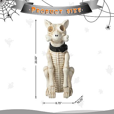 Glitzhome 20.50''h Skeleton Dog Porch Decor, Halloween Lighted Porch Sign with Timer