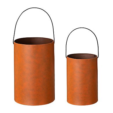 Glitzhome Set Of 2 Fall Metal Cutout Pumpkin Lanterns, Candle Holder Buckets For Table Decor