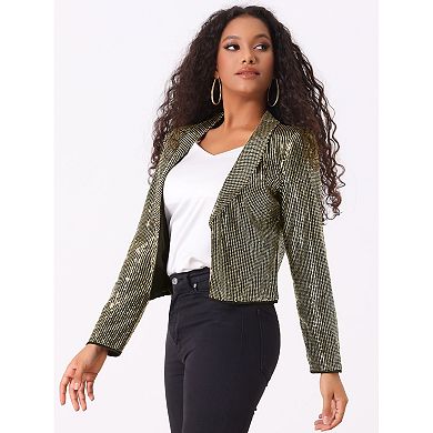 Sparkly Cropped Cardigan for Women's Open Front Sequin Bolero Shrug