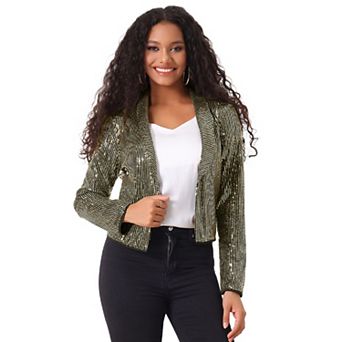 Sparkly Cropped Cardigan for Women's Open Front Sequin Bolero Shrug