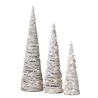Haven Living Light-Up Frosted Twine Christmas Cone Tree Floor Decor 3 pc Set