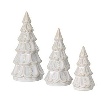 Haven Living Ceramic Cream Christmas Tree Table Decor 3 pc Set