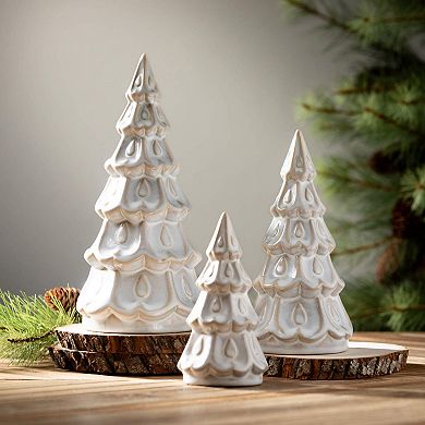 Haven Living Ceramic Cream Christmas Tree Table Decor 3-Piece Set