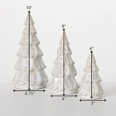 Haven Living Ceramic Cream Christmas Tree Table Decor 3-Piece Set