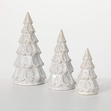 Haven Living Ceramic Cream Christmas Tree Table Decor 3-Piece Set