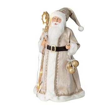 Haven Living Light-Up Gold-Tone Accented Christmas Santa with Staff Floor Decor