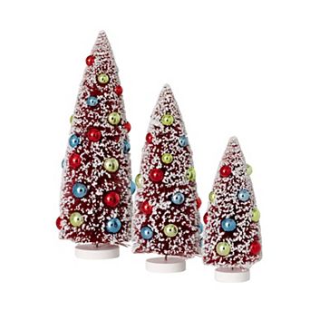 Haven Living Frosted Christmas Bottlebrush Trees with Bells Table Decor 3 pc Set